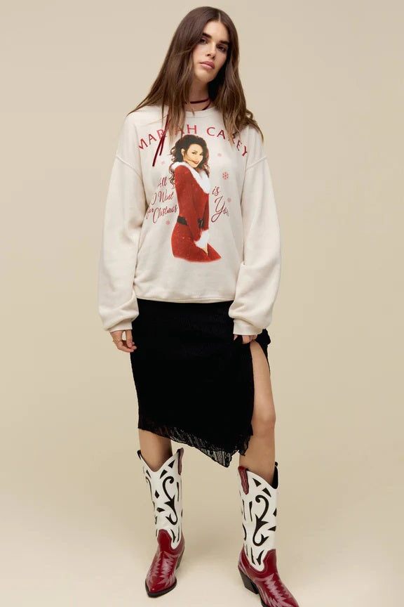 MARIAH CAREY ALL I WANT FOR CHRISTMAS BF CREW-DITRY WHITE - Kingfisher Road - Online Boutique