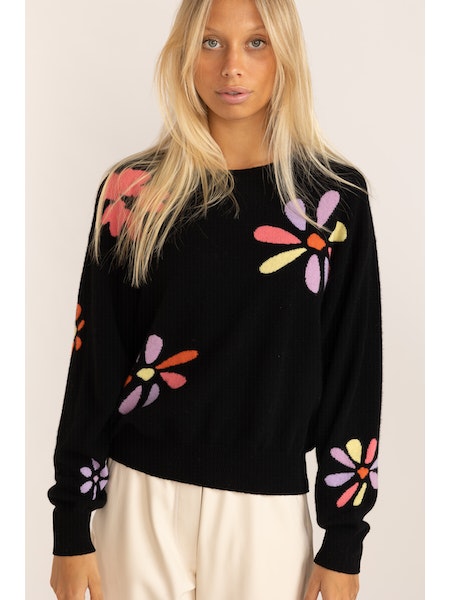 TROPICAL FLOWER MALIBU CREW - BLACK - Kingfisher Road - Online Boutique