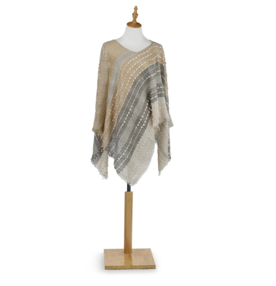 TEXTURED PONCHO TAN MIX - Kingfisher Road - Online Boutique