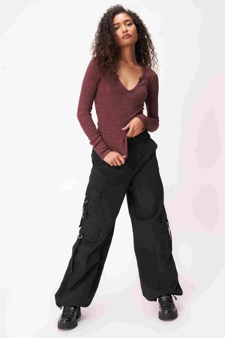 HALEIGH NOTCH NECK MARLED RIB LONGSLEEVE-SPICED COPPER - Kingfisher Road - Online Boutique