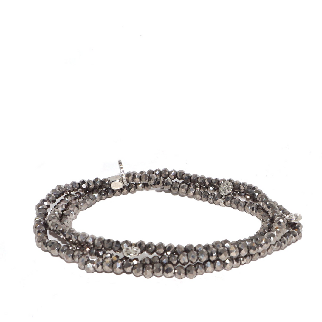 CRYSTAL BEADED WRAP BRACELET-SILVER/SILVER - Kingfisher Road - Online Boutique