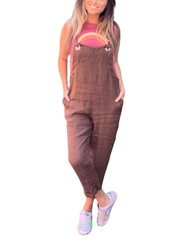 LINEN OVERALLS - CHOCOLATE - Kingfisher Road - Online Boutique