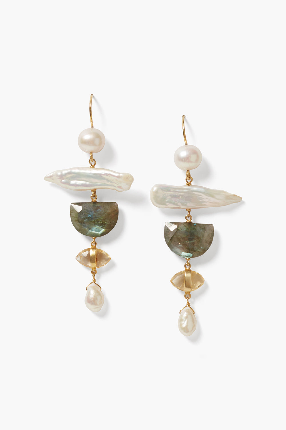 STACKED CHANDELIER EARRINGS-WHITE PEARL MIX - Kingfisher Road - Online Boutique