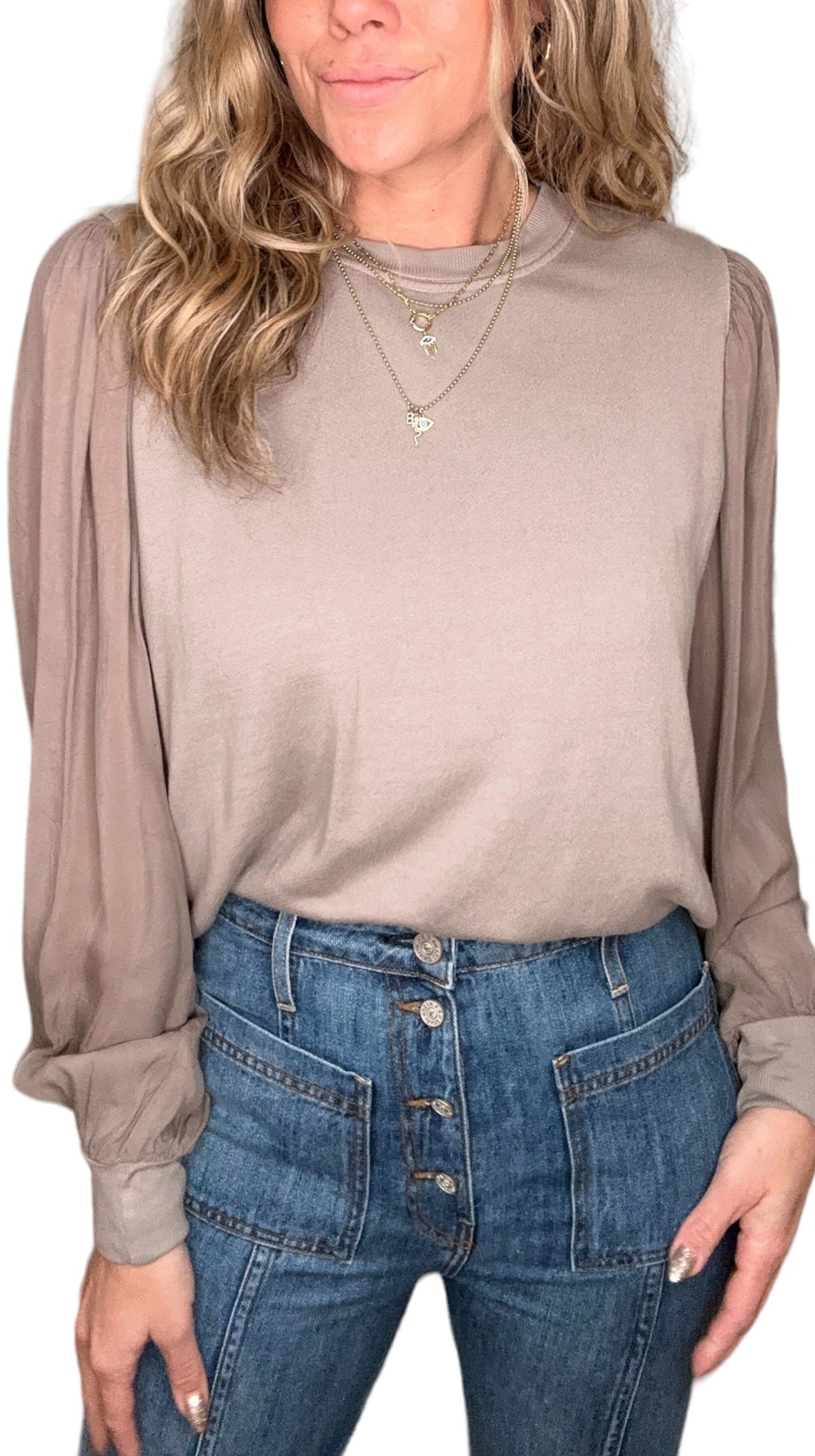 BALLOON SLEEVE TOP - SAND - Kingfisher Road - Online Boutique