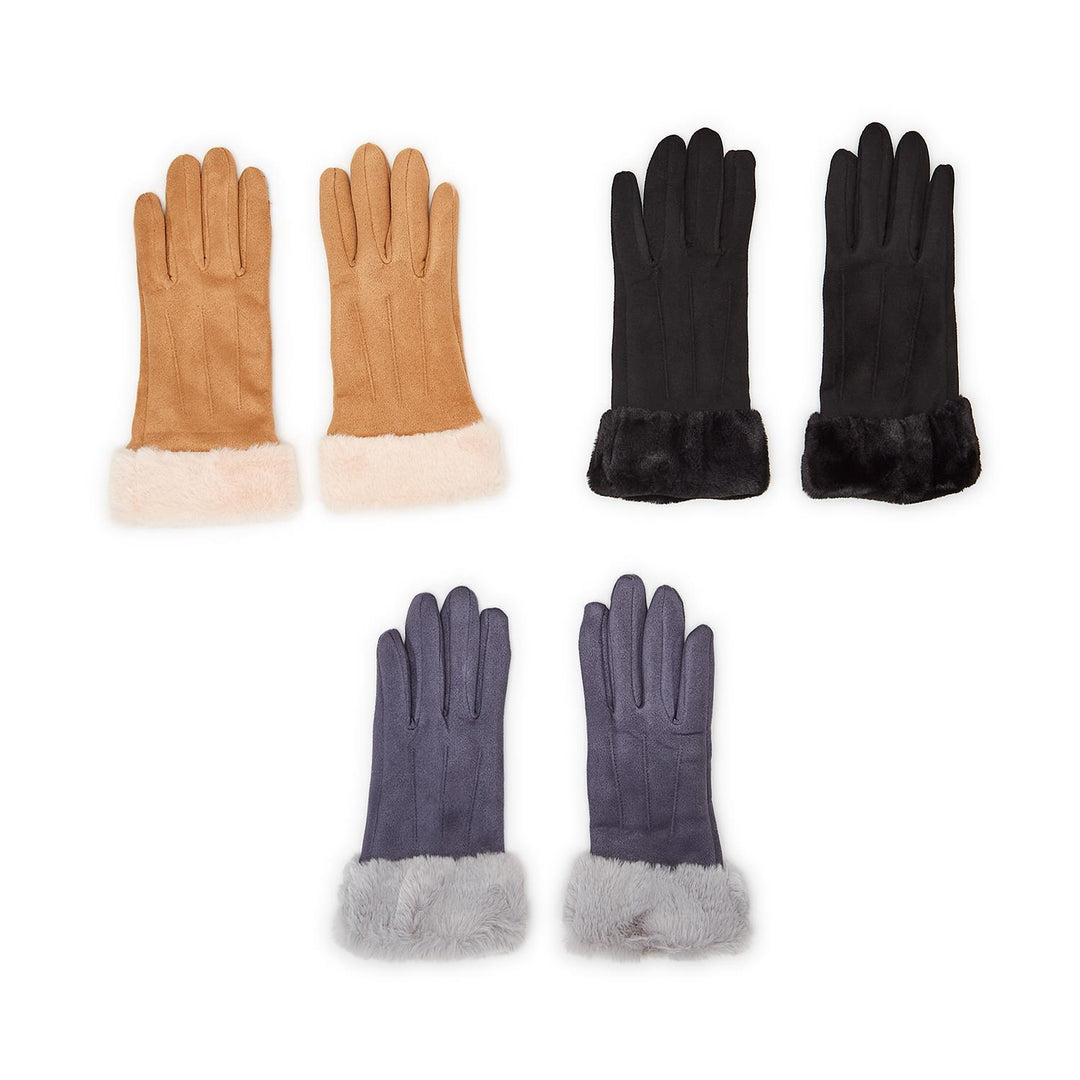 ULTRASUEDE GLOVE WITH VEGAN FUR TRIM - Kingfisher Road - Online Boutique