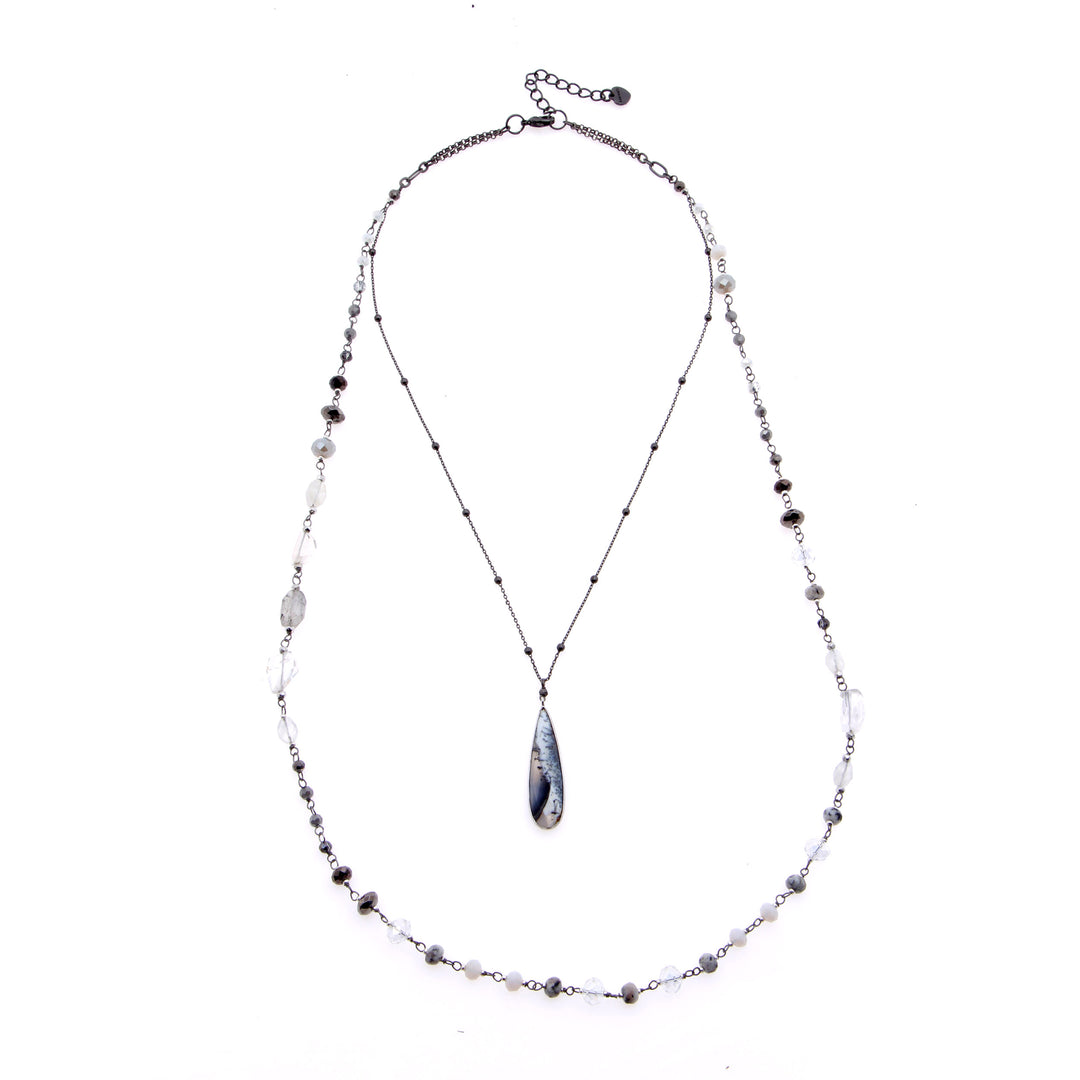 BEADED DOUBLE LAYER PENDANT NECKLACE - Kingfisher Road - Online Boutique