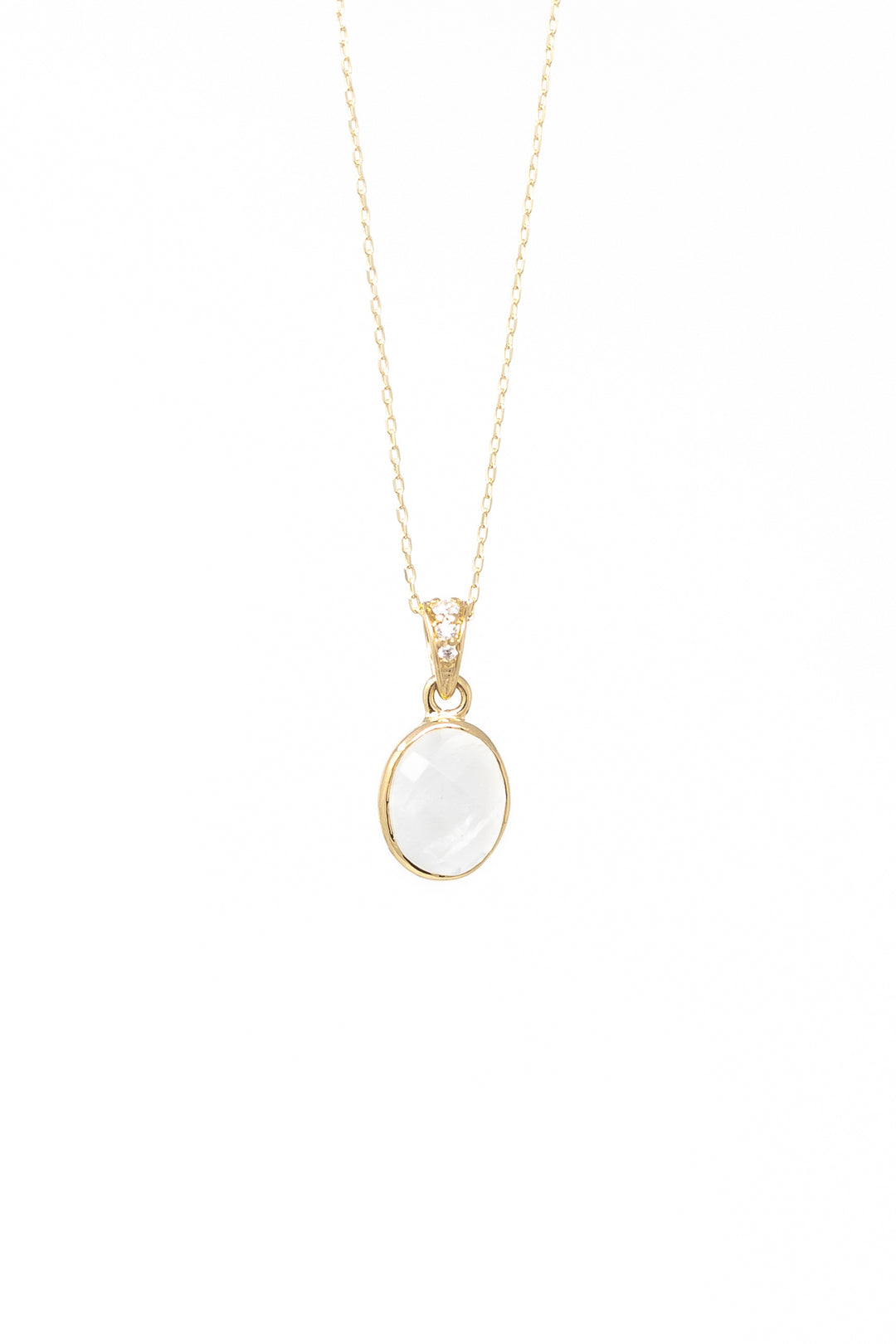 .03ct DIA.BAIL/1.8ct MOONSTONE OVAL PENDANT NECKLACE - Kingfisher Road - Online Boutique