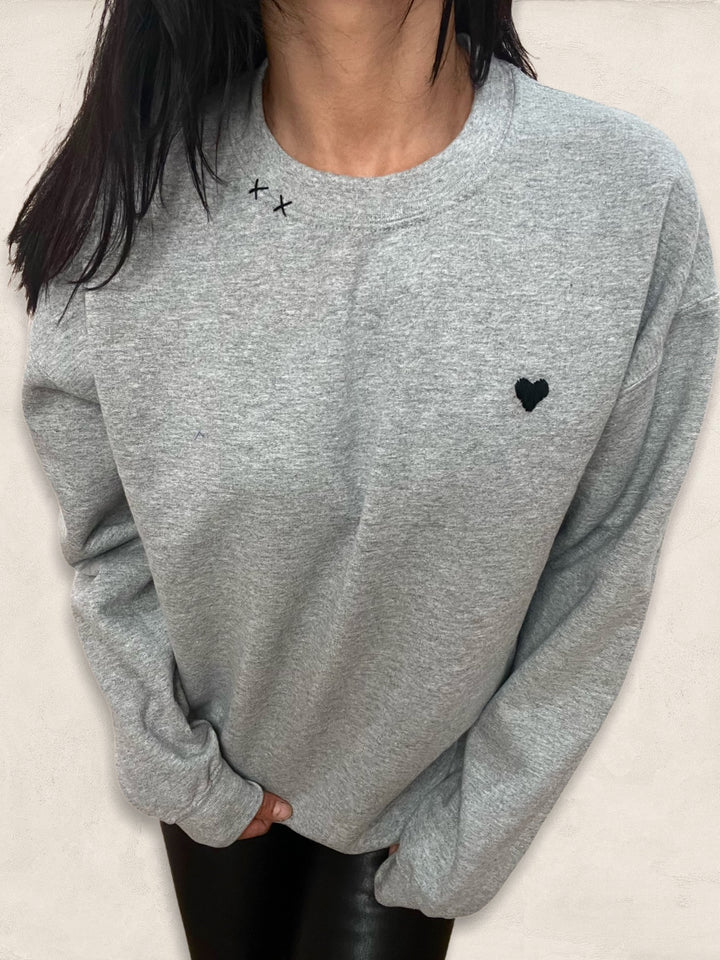 GREY W/ BLACK HEART SWEATSHIRT - Kingfisher Road - Online Boutique