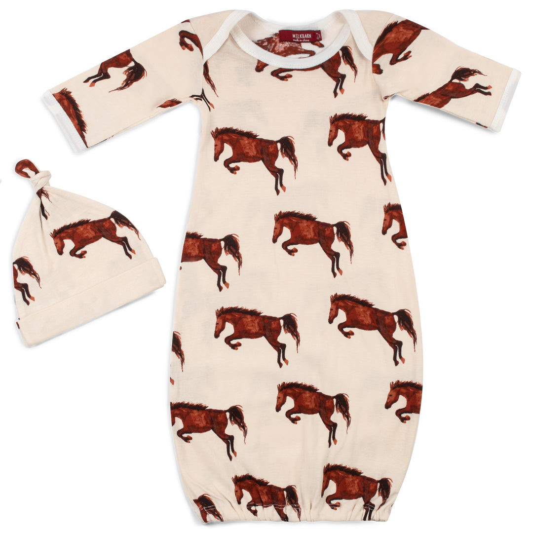ORGANIC NEWBORN GOWN/HAT NATURAL HORSE - Kingfisher Road - Online Boutique