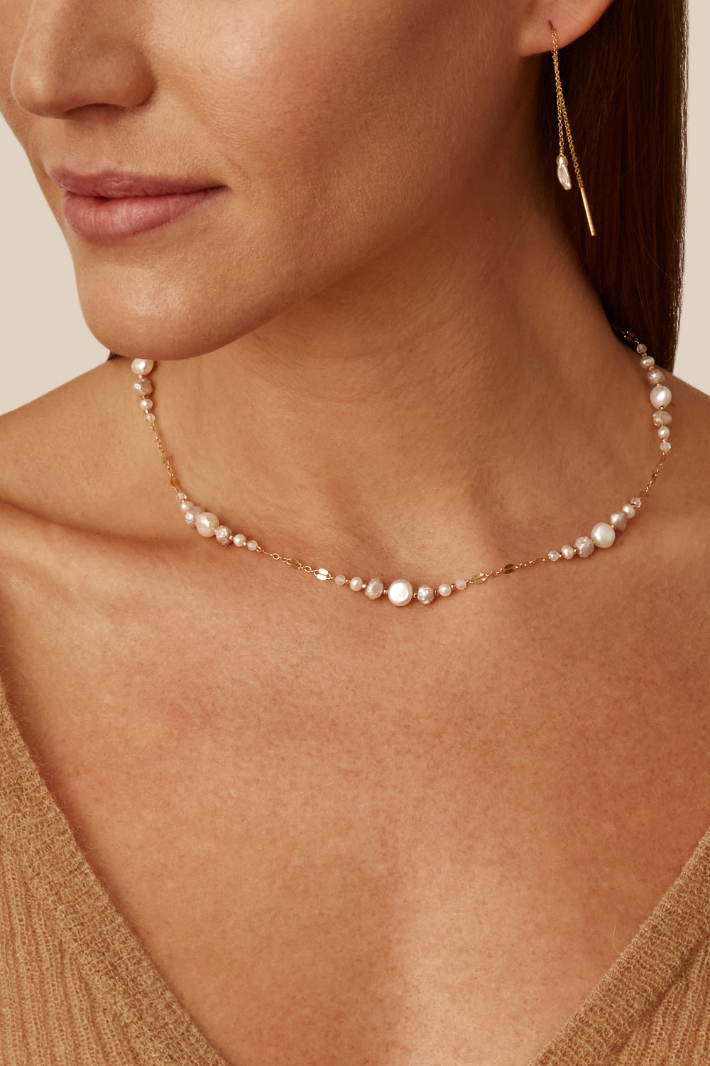 WHITE PEARL MIX ADJUSTABLE MOONSTONE CHAIN NECKLACE - Kingfisher Road - Online Boutique