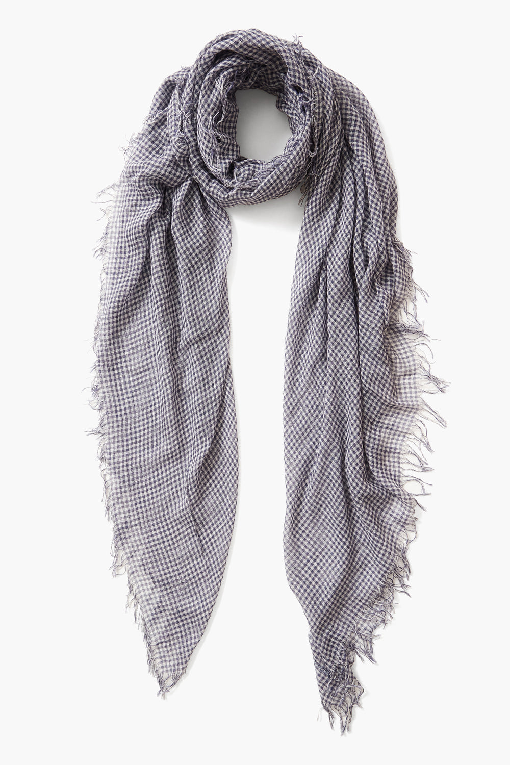 BABY GINGHAM SCARF WITH TWISTED FRINGE EDGES - CROWN BLUE - Kingfisher Road - Online Boutique