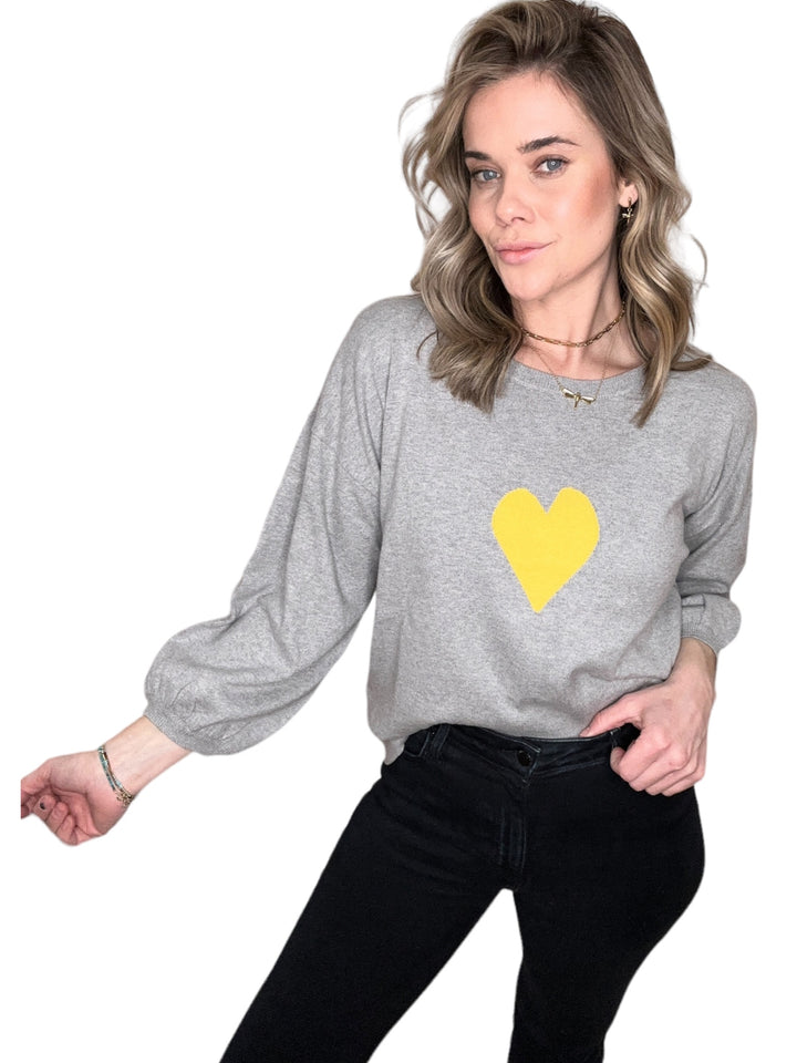 YELLOW HEART SWEATER - HEATHER GREY - Kingfisher Road - Online Boutique