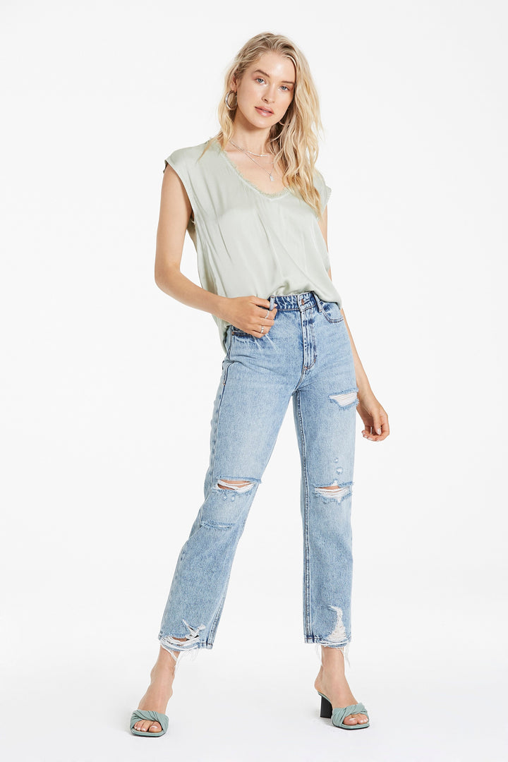 YANIS V-NECK SLEEVELESS TOP-CUCUMBER - Kingfisher Road - Online Boutique