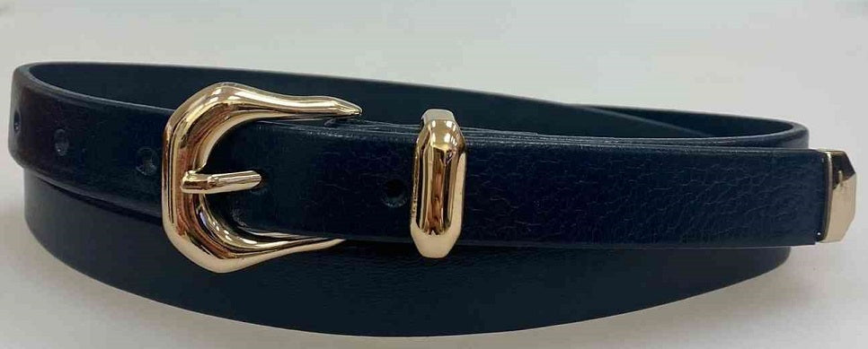 CLASSIC SKINNY BELT WITH GOLD BUCKLE-NAVY - Kingfisher Road - Online Boutique