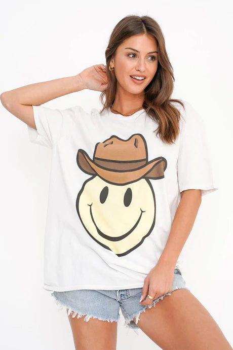 VINTAGE WHITE HOWDY OVERSIZED TEE - Kingfisher Road - Online Boutique