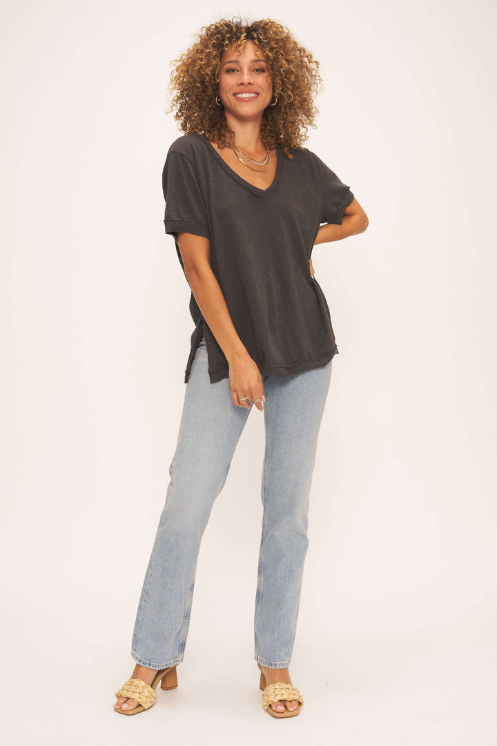 KNOCK OUT V NECK TEE - VINTAGE BLACK - Kingfisher Road - Online Boutique