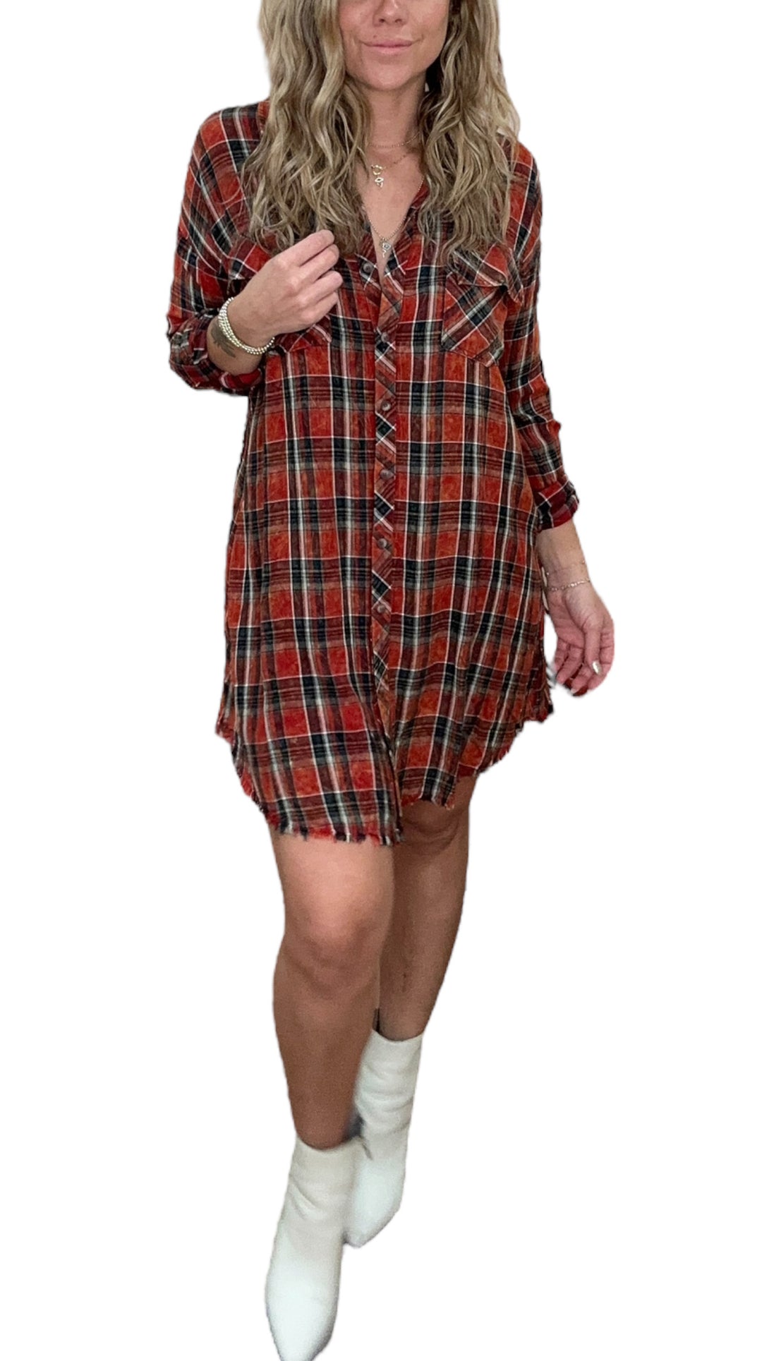 PLAID SHIRT DRESS-RED - Kingfisher Road - Online Boutique