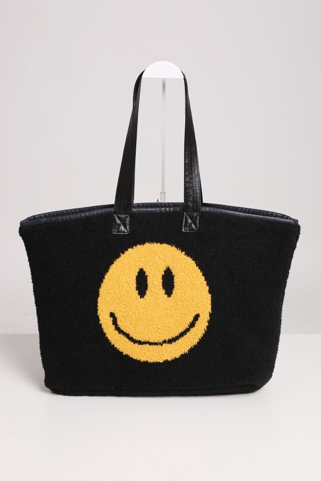 HAPPY FACE TOTE BAG-BLACK - Kingfisher Road - Online Boutique