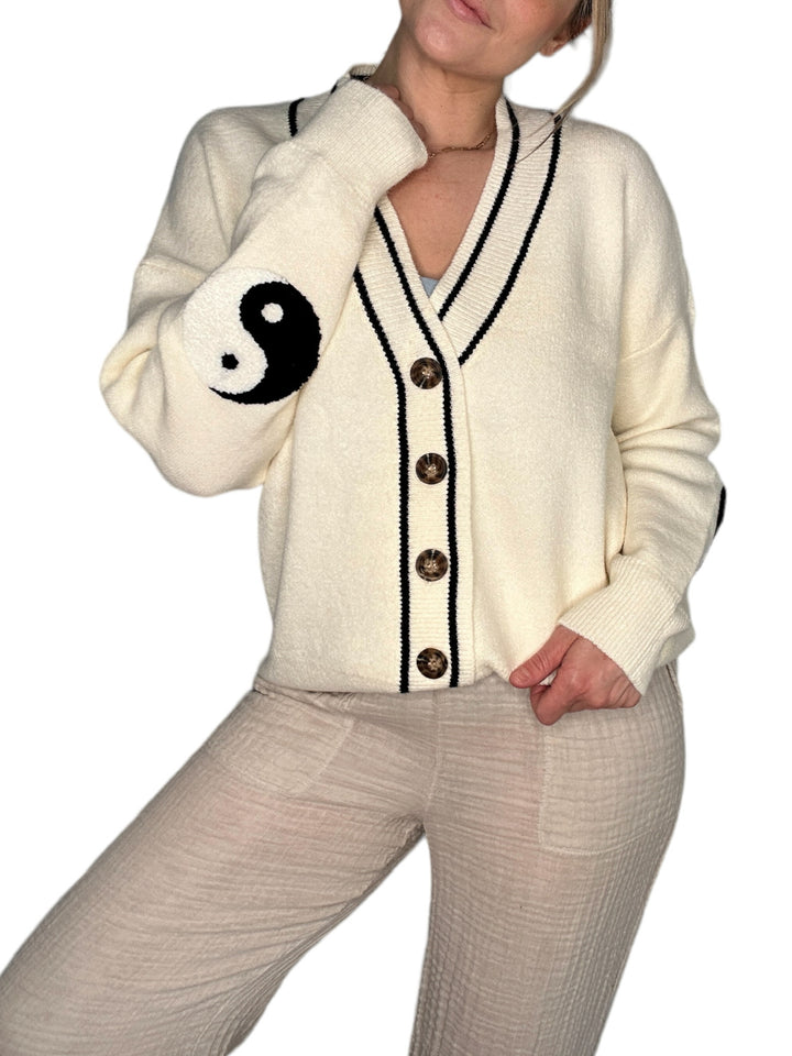 CREAM YIN/YANG BUTTON UP CARDIGAN - Kingfisher Road - Online Boutique