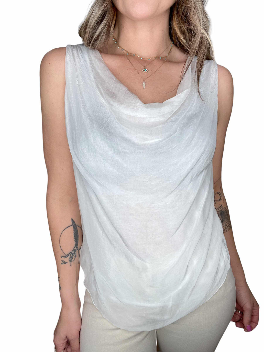 WHITE SILK SLEEVLESS TOP - Kingfisher Road - Online Boutique