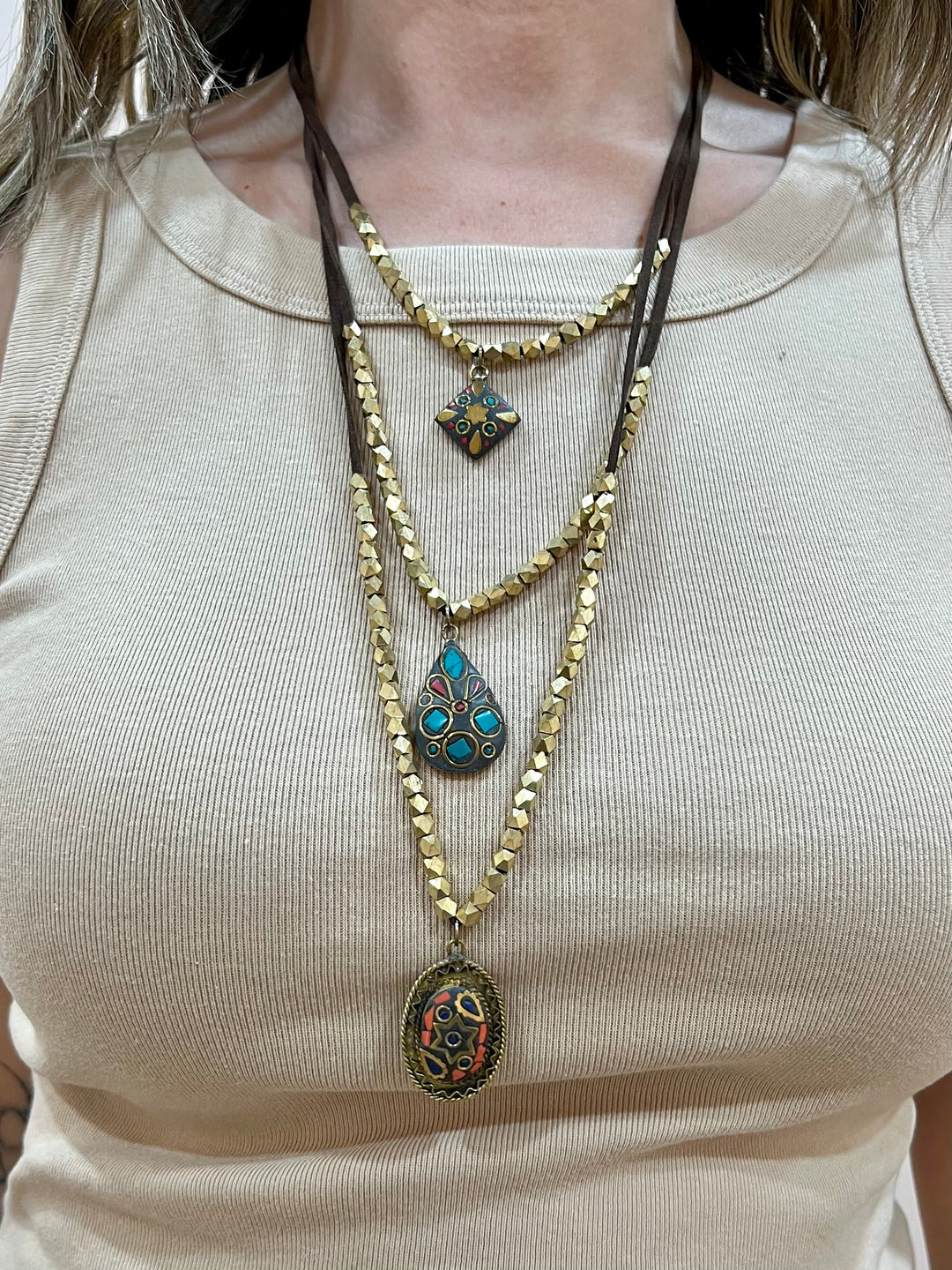 TRIPLE LAYER BRASS NECKLACE - Kingfisher Road - Online Boutique