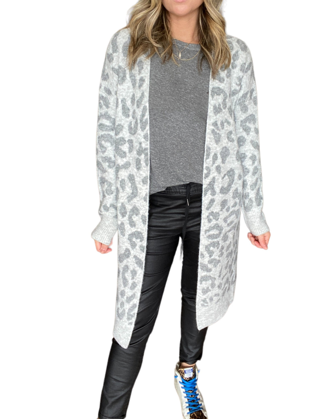 GREY LEOPARD PRINT CARDIGAN - Kingfisher Road - Online Boutique