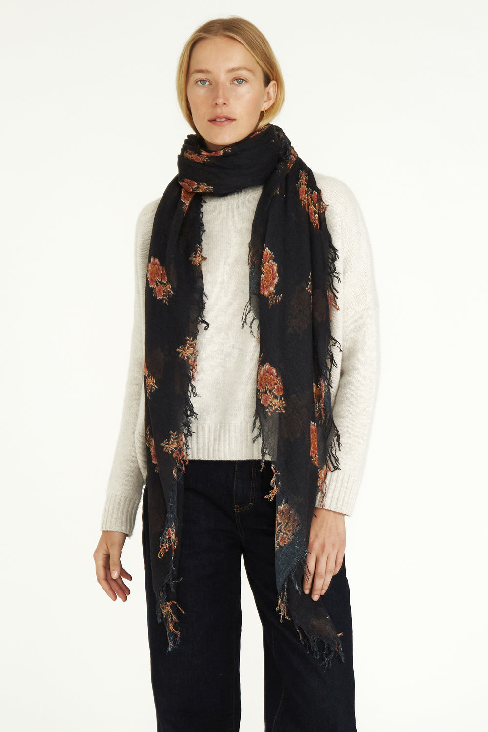 CASHMERE FLORAL SCARF - PAGEANT BLUE - Kingfisher Road - Online Boutique