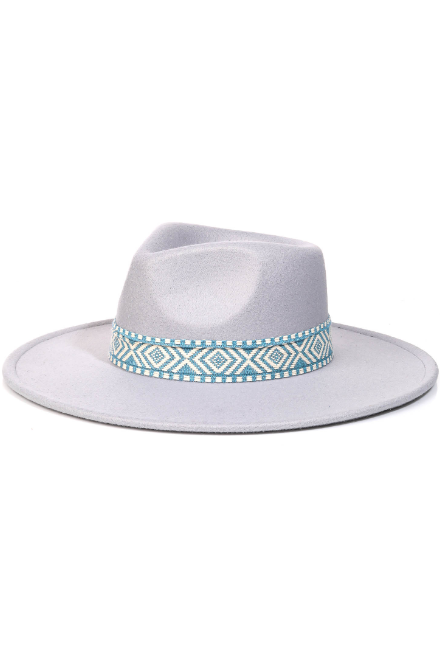 POWDER BLUE HAT WITH TEAL IVORY WOVEN TRIM - Kingfisher Road - Online Boutique
