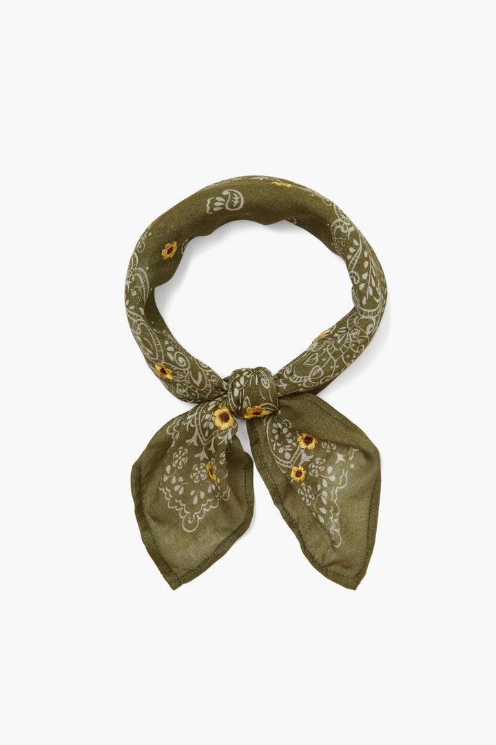 PAISLEY GARDEN EMBROIDERED NECKERCHIEF - DRIED HERB - Kingfisher Road - Online Boutique