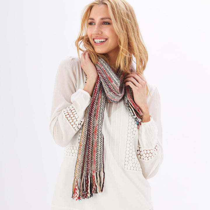KNIT MULTI COLORED SCARF WITH FRINGE - Kingfisher Road - Online Boutique