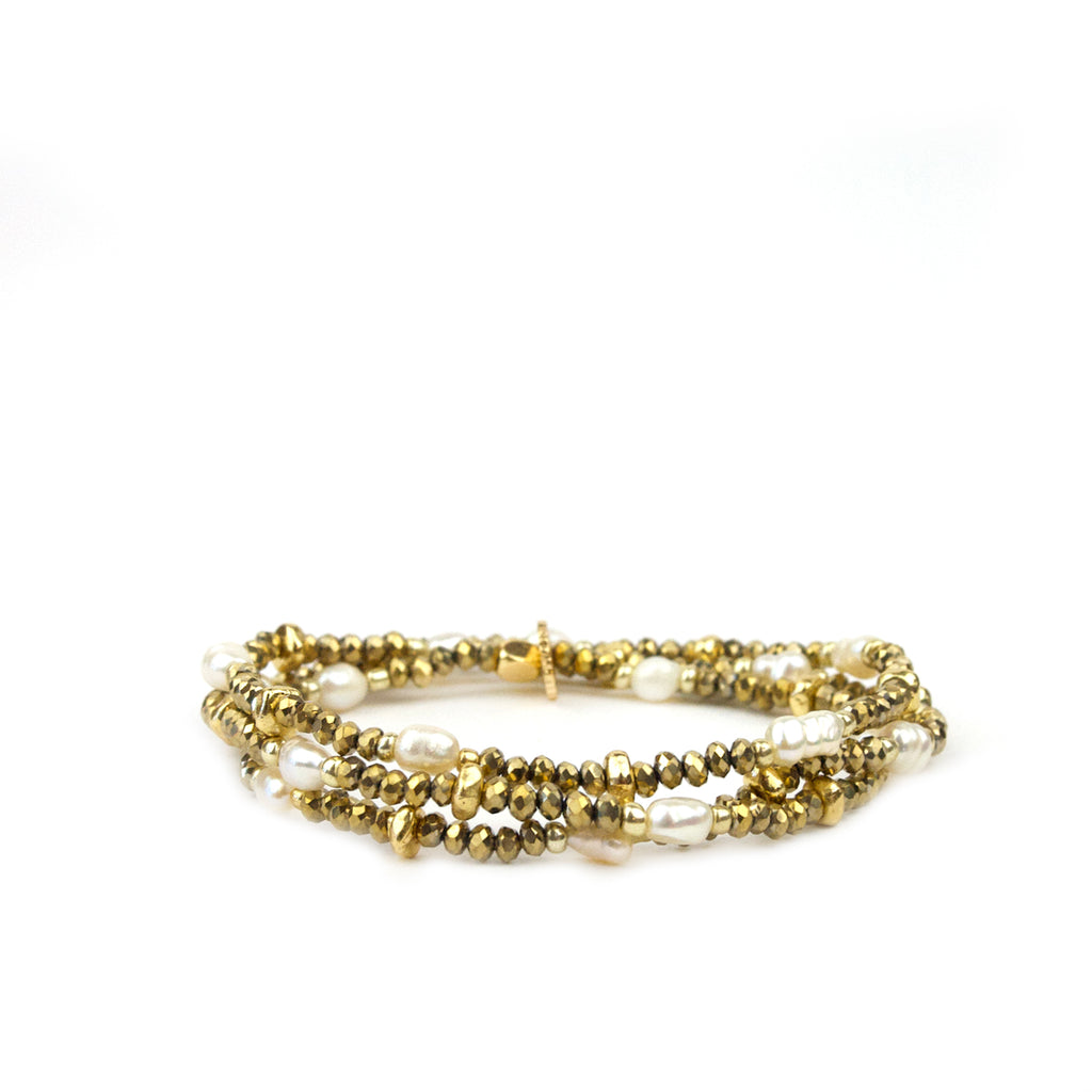 BEADED WRAP BRACELET-GOLD PEARL - Kingfisher Road - Online Boutique