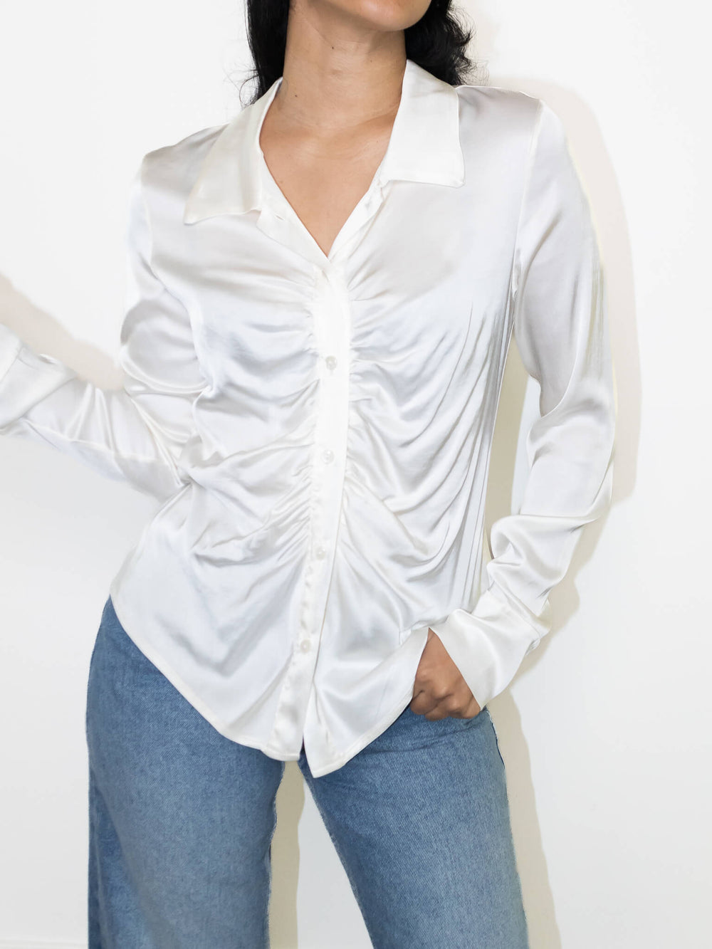 SILK BUTTON DOWN TOP-PANNA - Kingfisher Road - Online Boutique