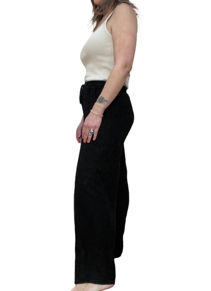 LINEN SPLIT LEG PANT - BLACK - Kingfisher Road - Online Boutique