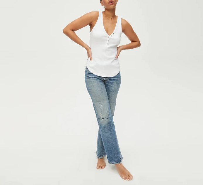 WHITE LUNA Y NECK HENLEY TANK - Kingfisher Road - Online Boutique