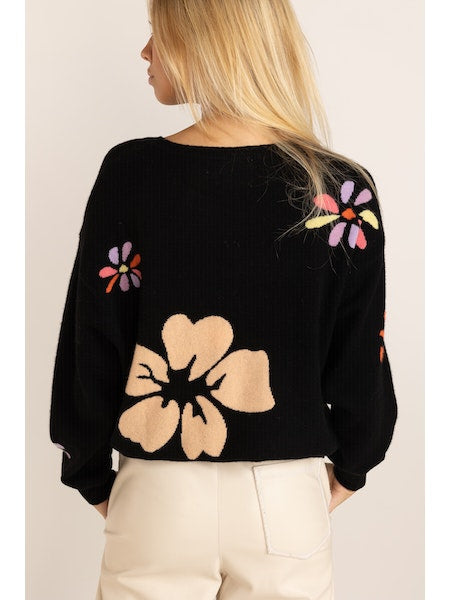 TROPICAL FLOWER MALIBU CREW - BLACK - Kingfisher Road - Online Boutique