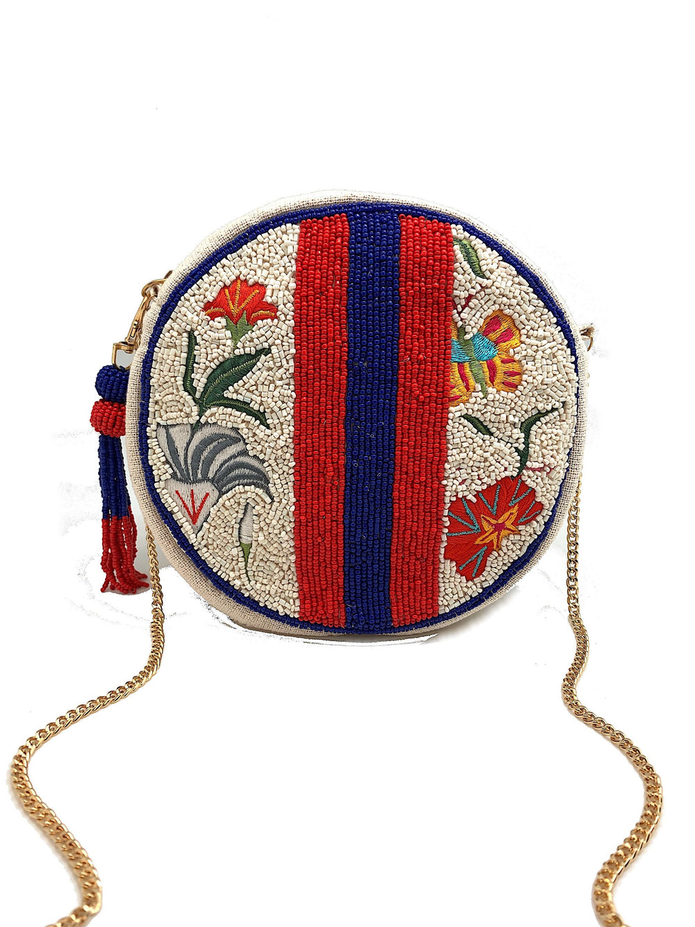 EMBROIDERED/BEADED FLORAL ROUND BAG - Kingfisher Road - Online Boutique