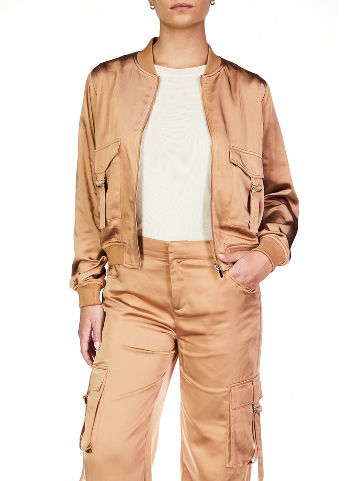 SILKY UTILITY BOMBER-MOCHA MOUSSE - Kingfisher Road - Online Boutique