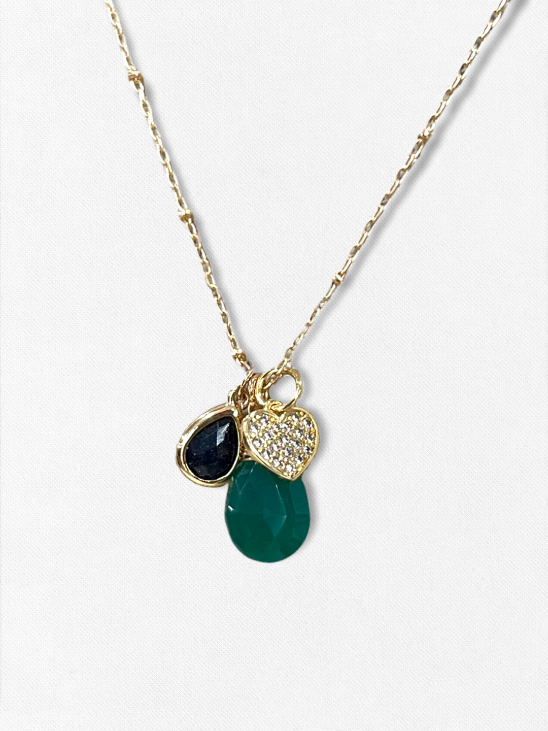 GREEN AGATE PENDANT MIX CHARM NECKLACE - Kingfisher Road - Online Boutique