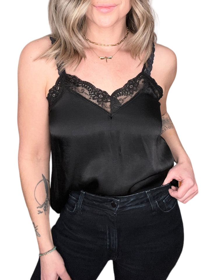 SATIN LACE CAMISOLE-BLACK - Kingfisher Road - Online Boutique