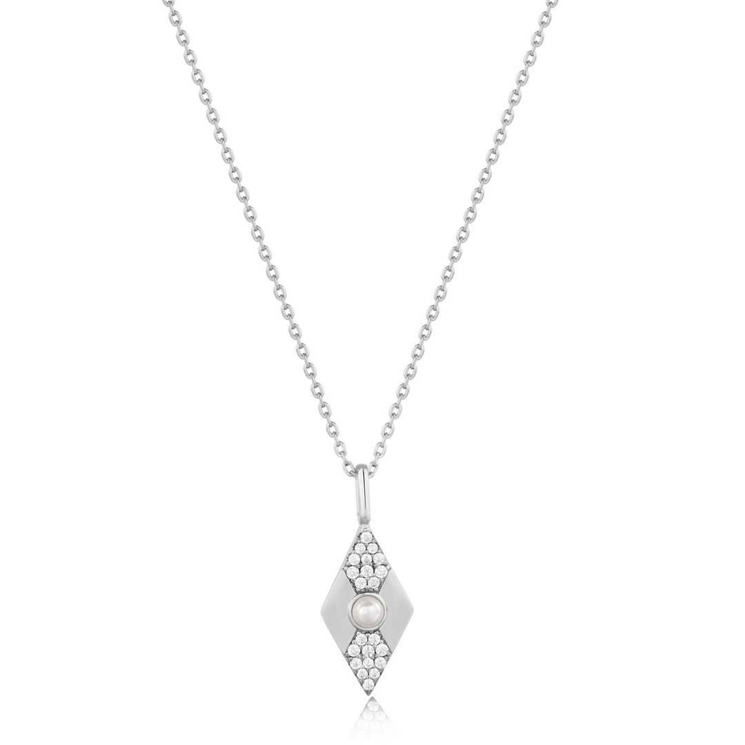 PEARL GEOMETRIC PENDANT NECKLACE-SILVER - Kingfisher Road - Online Boutique
