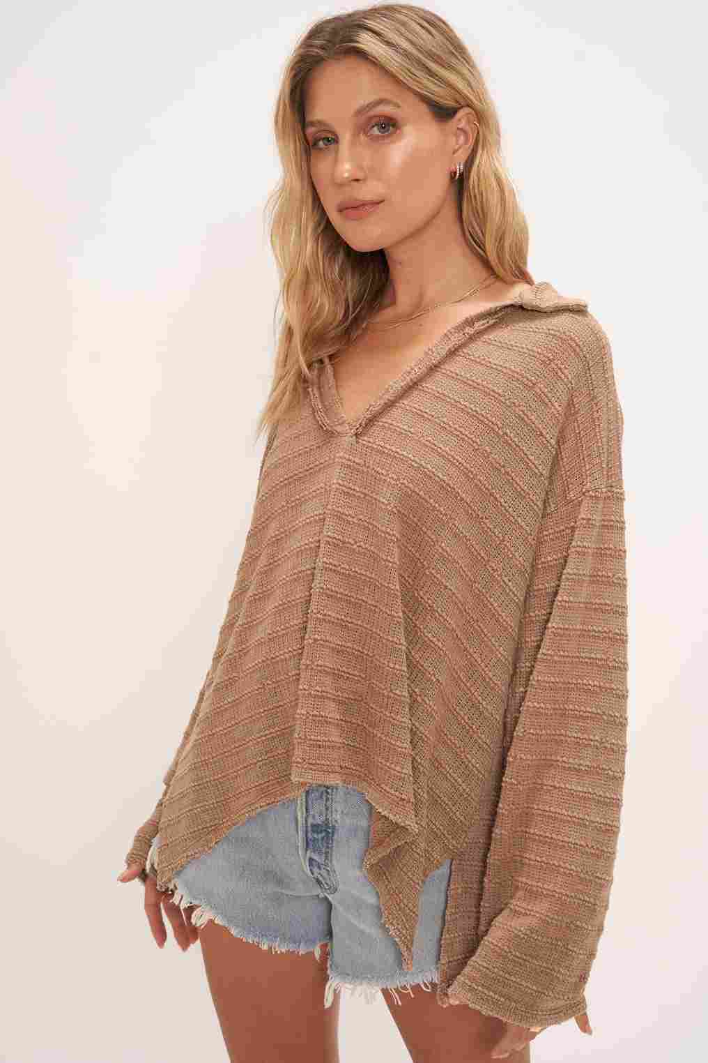 CAPISTRANO COLLARED WASHED PULLOVER - TEA LEAVES - Kingfisher Road - Online Boutique