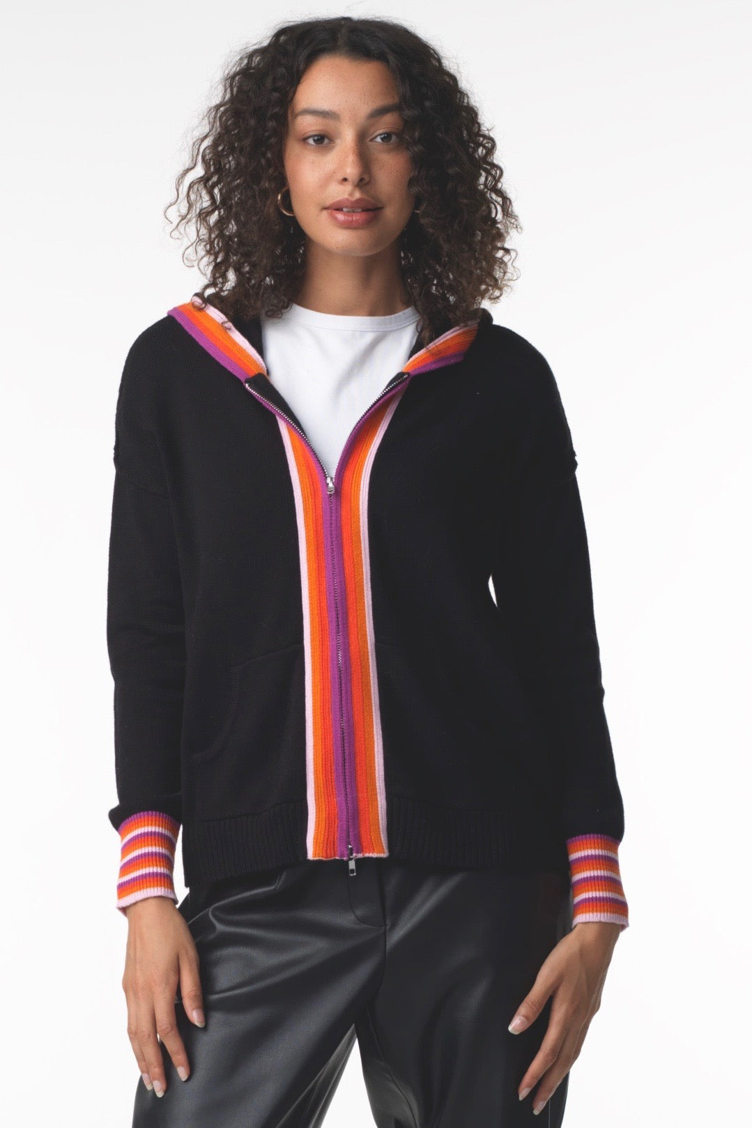 ZIP HOODY CARDIGAN - BLACK - Kingfisher Road - Online Boutique