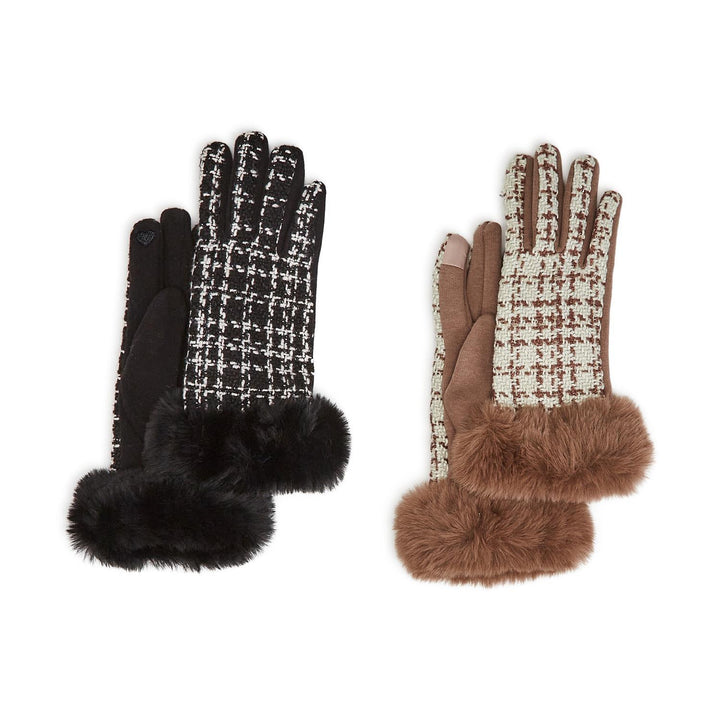 PLAID GLOVE WITH FAUX FUR CUFF - Kingfisher Road - Online Boutique