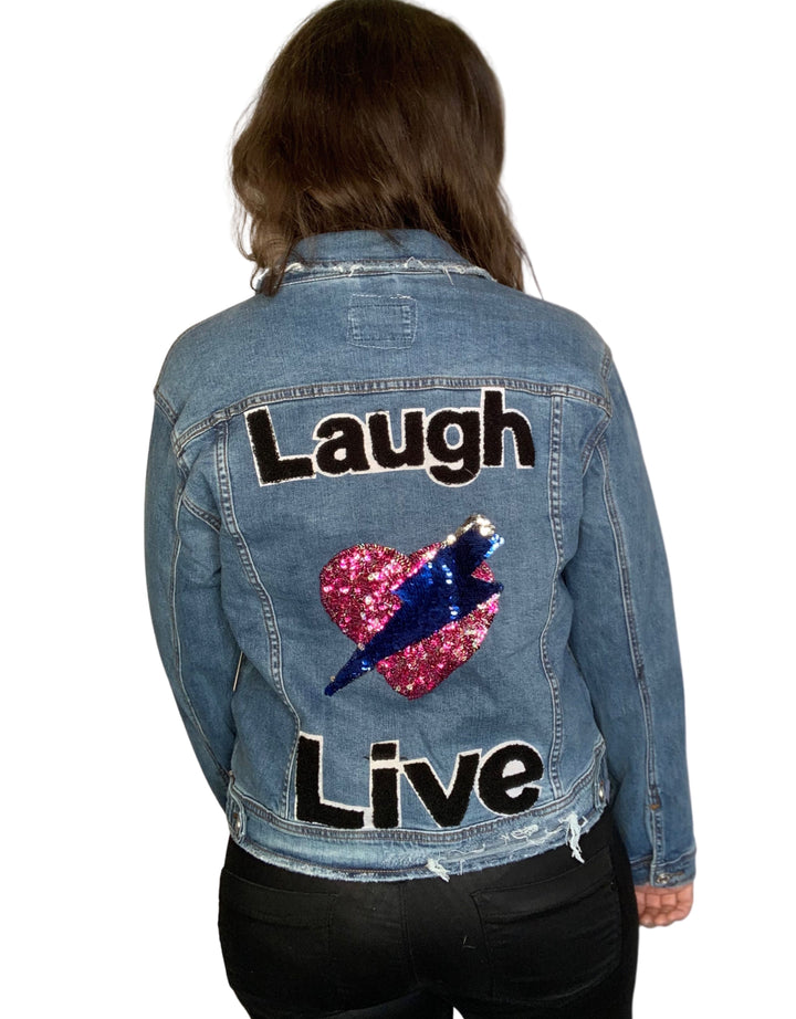 LIVE/LAUGH AGED DENIM JACKET - Kingfisher Road - Online Boutique