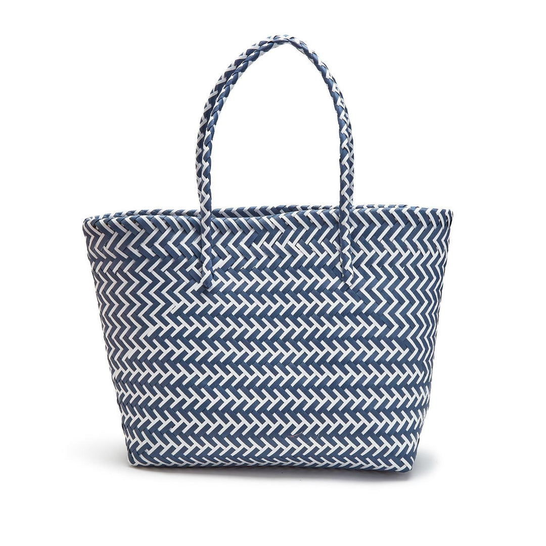 CARRYALL BLUE AND WHITE WOVEN TOTE - Kingfisher Road - Online Boutique