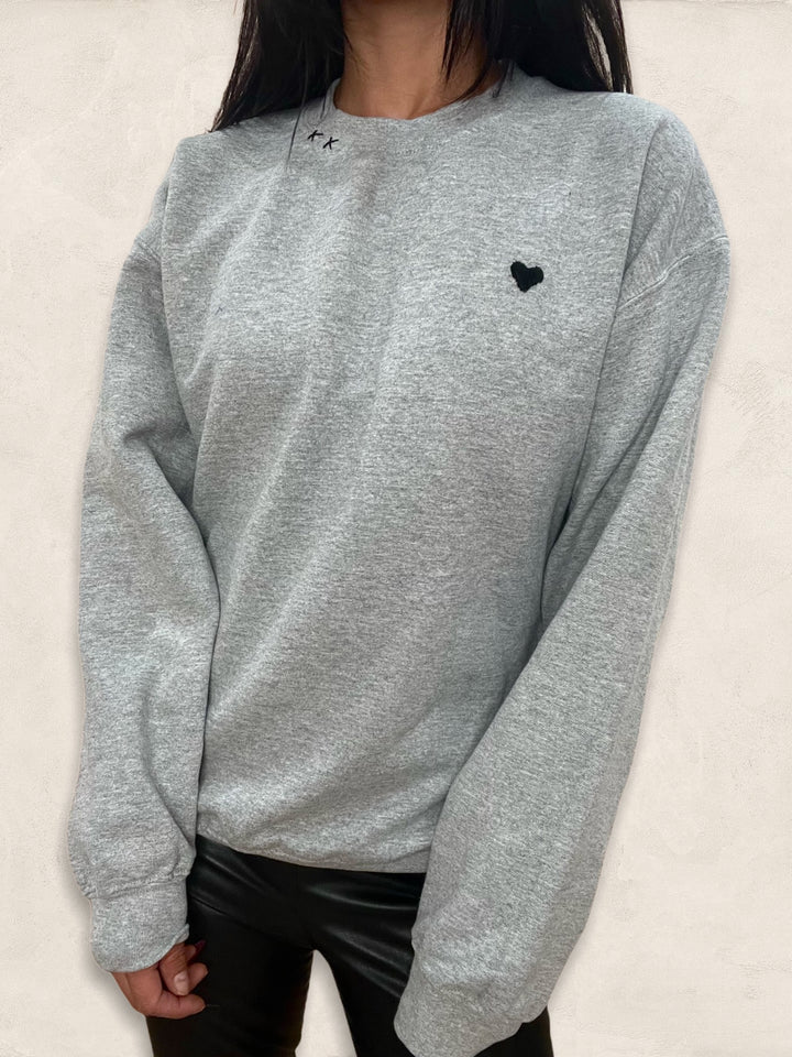 GREY W/ BLACK HEART SWEATSHIRT - Kingfisher Road - Online Boutique