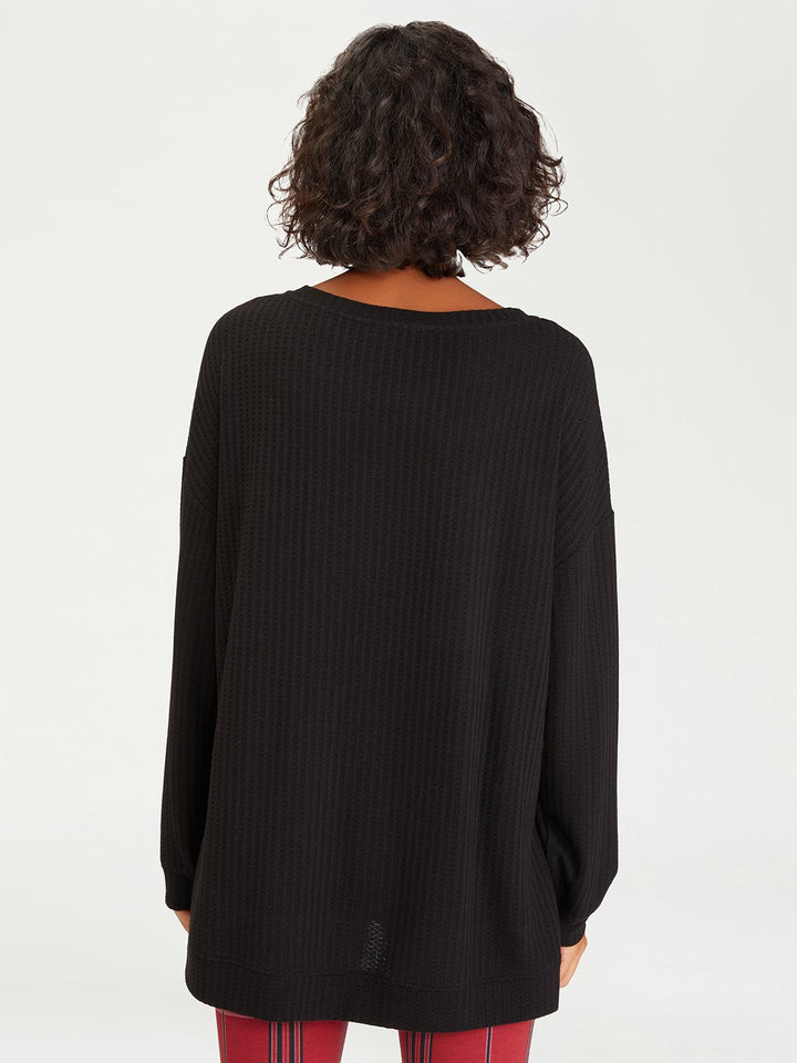 BLACK-SLOW TIME WAFFLE TUNIC - Kingfisher Road - Online Boutique