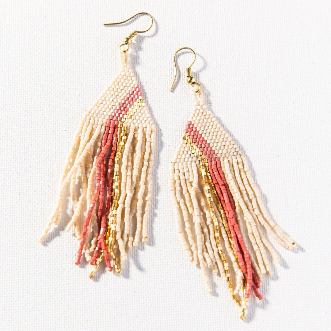 IVORY WITH TERRA COTTA STRIPE LUXE EARRINGS - Kingfisher Road - Online Boutique