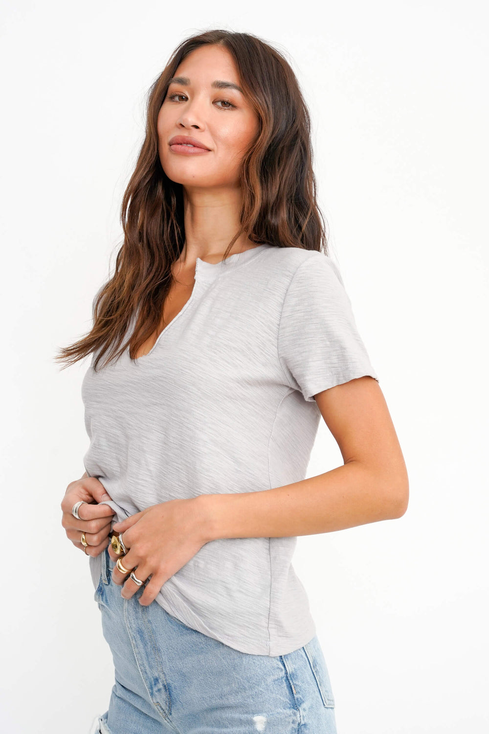 GREY MIST PLATA NOTCHED TEE - Kingfisher Road - Online Boutique