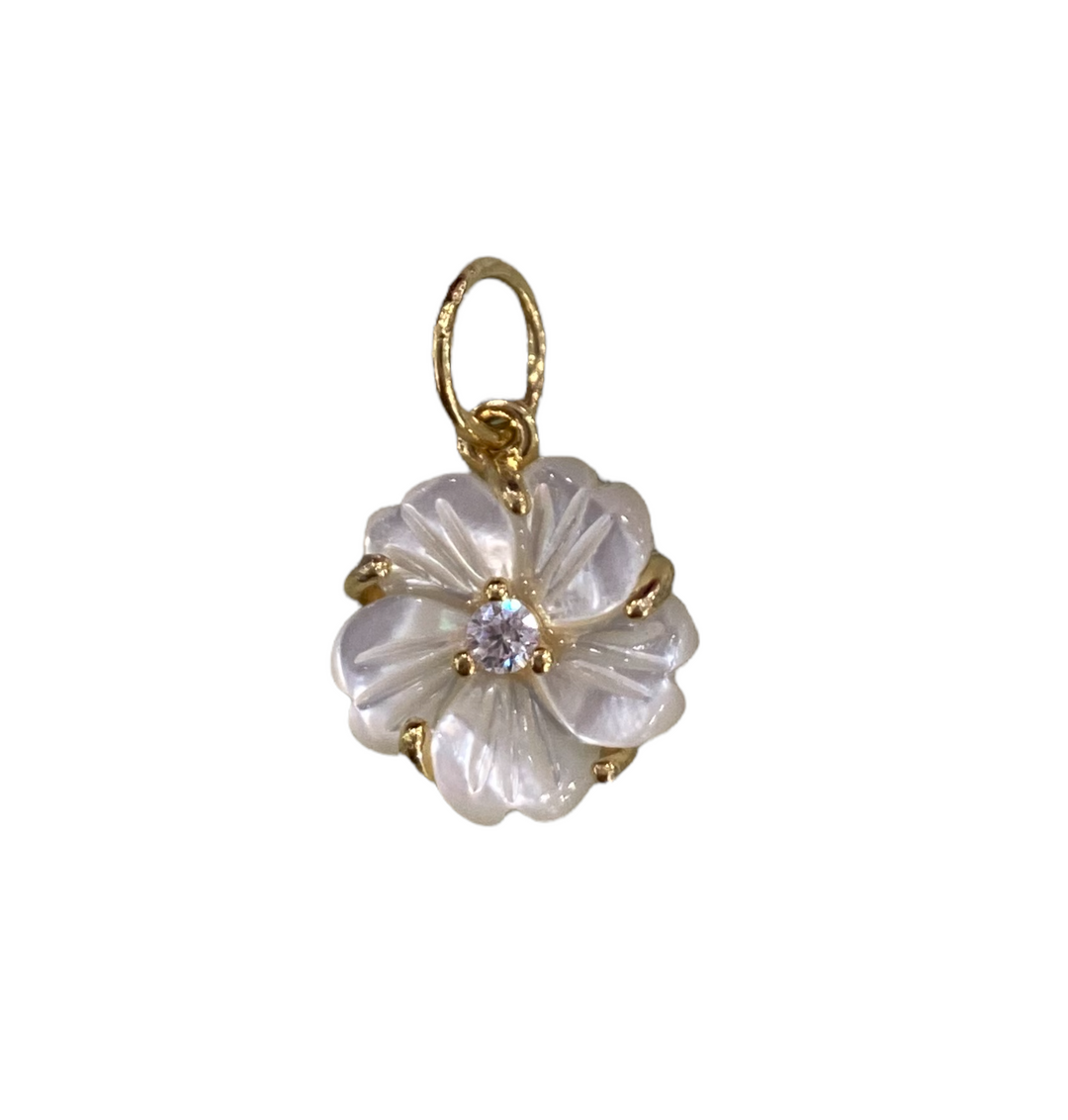 GOLD MOTHER OF PEARL FLOWER CHARM - Kingfisher Road - Online Boutique